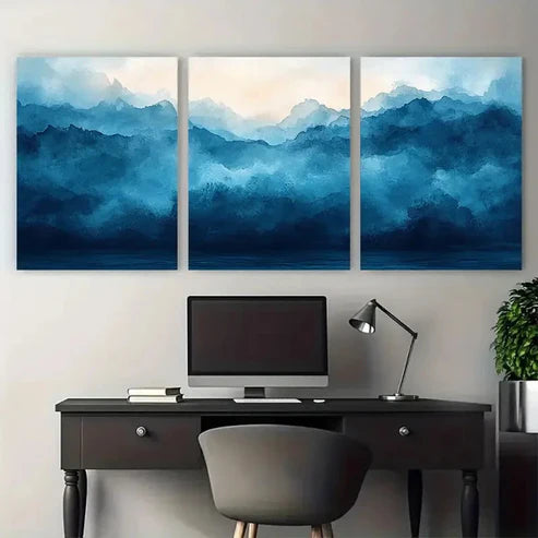 3pcs Teal Abstract Watercolor Brushstroke Design Wall Art Canvas Unframed – High Quality Print 100% Australian Made Wall Canvas