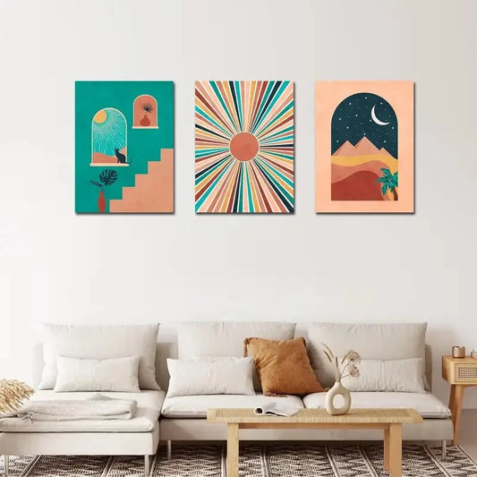 3pcs Desert Minimalist Boho Desert Minimalist Metal Print Ready to Hang Art