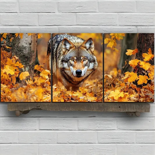 3pcs Lonely and Proud Wolf Modern Forest Metal Print Ready to Hang Art