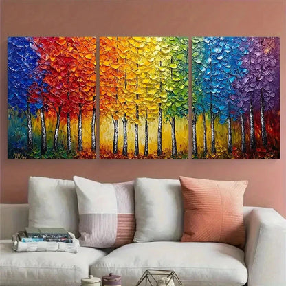 3pcs Vibrant Colorful Forest Canopy Abstract Tree Metal Print Ready to Hang Art
