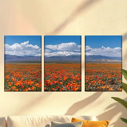 3pcs Charming blue sky and sea of flowers Wall Art Set Canvas Unframed - High Quality Print 100% Australian Made Wall Canvas