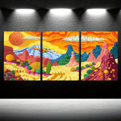 3pcs Colorful Desert Valley Landscape Design Metal Print Ready to Hang Art