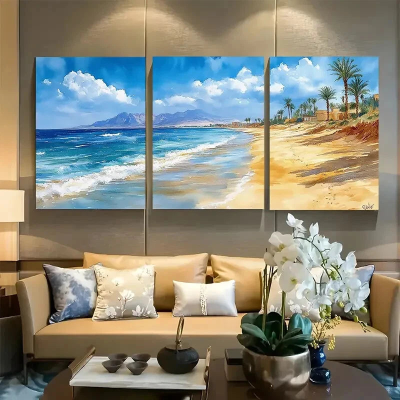 3pcs Sahl Hasheesh, Egypt Watercolor Beach Metal Print Ready to Hang Art