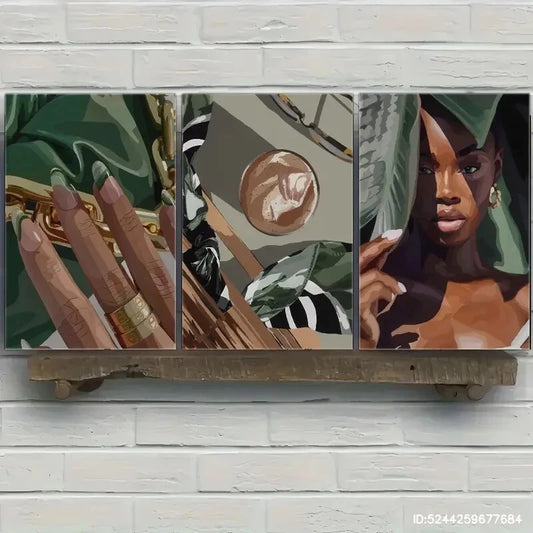 3pcs Black Woman Wall Art Minimalism Melanin Art Metal Print Ready to Hang Art
