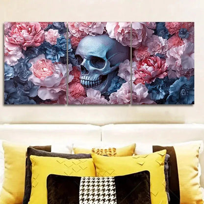 3pcs Blue Flower Skull Floral Skeleton Metal Print Ready to Hang Art