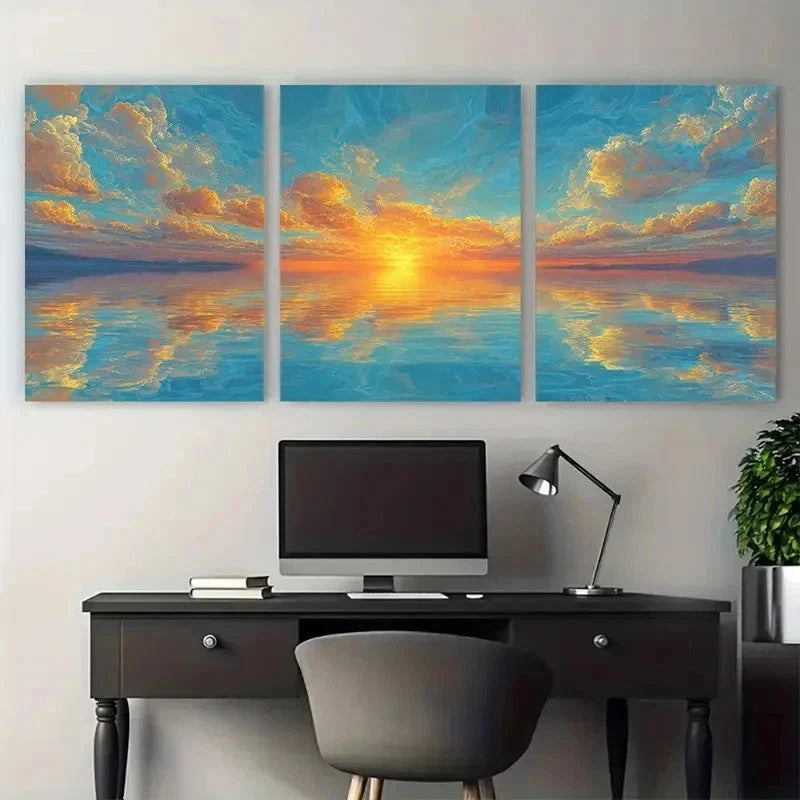 3pcs Orange And Golden Melting Sky Perfect  Wall Art Set Canvas Framed 40x60cm - High Quality Print 100% Australian Made Wall Canvas Ready to Hang