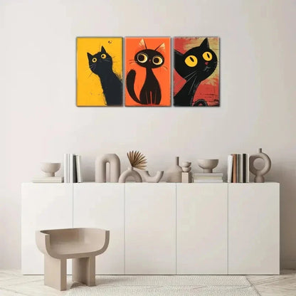 3pcs Cute Animal Cat Canvas Posters Metal Print Ready to Hang Art