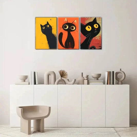 3pcs Cute Animal Cat Canvas Posters Metal Print Ready to Hang Art