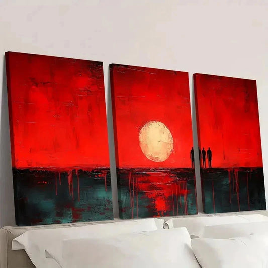 3pcs Red Minimalist Decor  Wall Art Set Canvas Framed 40x60cm - High Quality Print 100% Australian Made Wall Canvas Ready to Hang