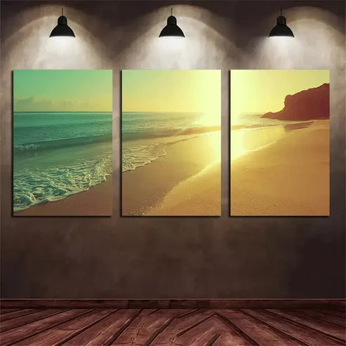 3pcs Beautiful Beach Sunset in Spain Canvas Framed 60x90cm - High Quality Print 100% Australian Made Wall Canvas Ready to Hang