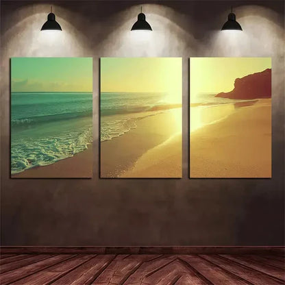 3pcs Beautiful Beach Sunset in Spain Canvas Framed 60x90cm - High Quality Print 100% Australian Made Wall Canvas Ready to Hang