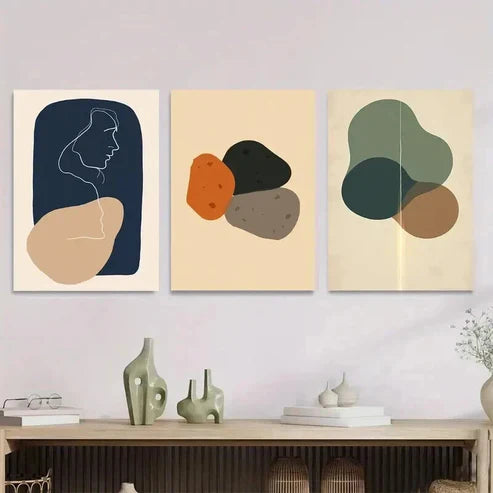 3pcs Modern Minimalist Abstract Neutral Tones Wall Art Set Canvas Unframed - High Quality Print 100% Australian Made Wall Canvas