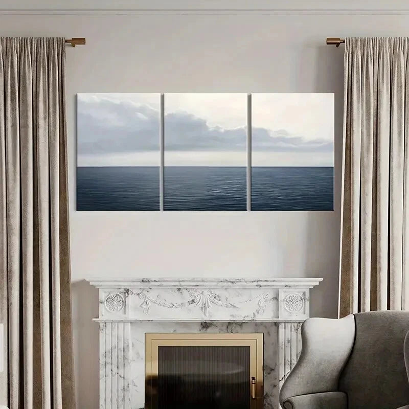 3pcs Ocean Horizon Cloudy Sky Serene Landscape Metal Print Ready to Hang Art