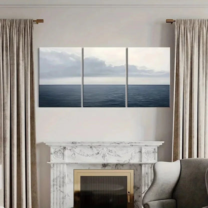 3pcs Ocean Horizon Cloudy Sky Serene Landscape Metal Print Ready to Hang Art
