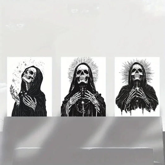 3pcs Kind Harvester Gothic Skull and Halo Theme Metal Print Ready to Hang Art