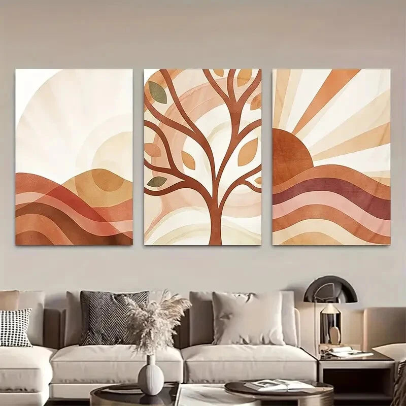 3pcs Pastel Tones Boho Mountains Sunset Metal Print Ready to Hang Art