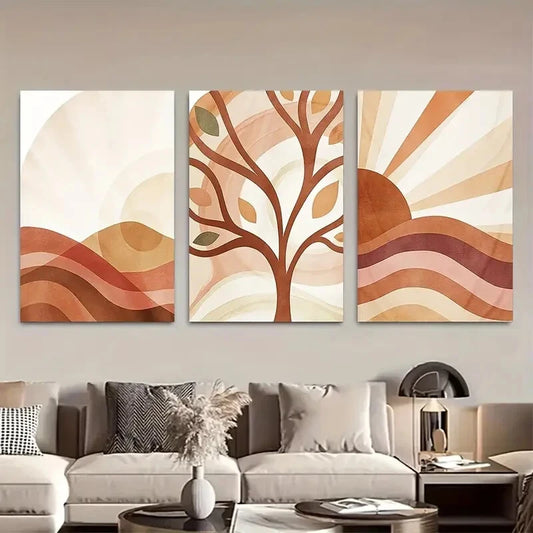 3pcs Pastel Tones Boho Mountains Sunset Metal Print Ready to Hang Art