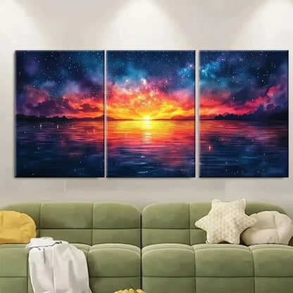 3pcs Starry Night Sky Reflected FG Wall Art Set Canvas Framed 50x70cm - High Quality Print 100% Australian Made Wall Canvas Ready to Hang