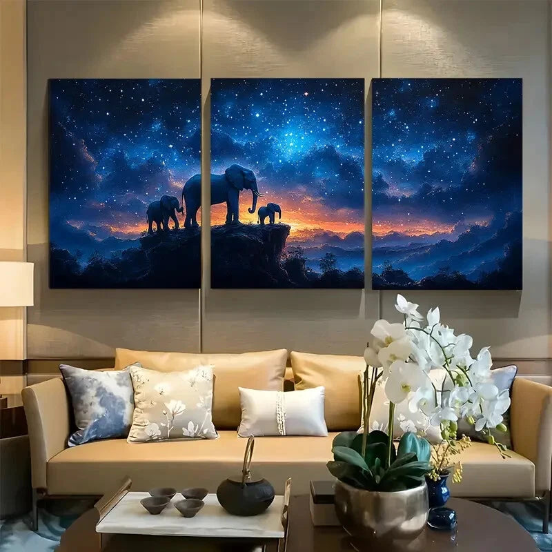 3pcs Elephant Family on Rocky Cliff Metal Print Ready to Hang Art