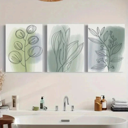 3pcs Botanical Eucalyptus Leaves Abstract Leaves Metal Print Ready to Hang Art