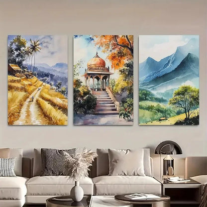 3pcs Beautiful Indian Nature Landscape Design Metal Print Ready to Hang Art