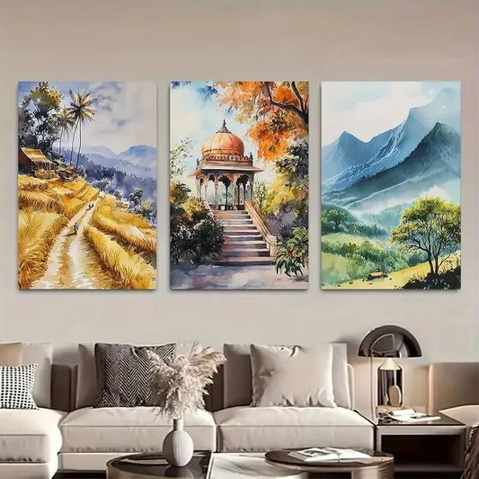 3pcs Beautiful Indian Nature Landscape Design Metal Print Ready to Hang Art