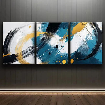 3pcs Luxury Abstract Golden Blue Metal Print Ready to Hang Art
