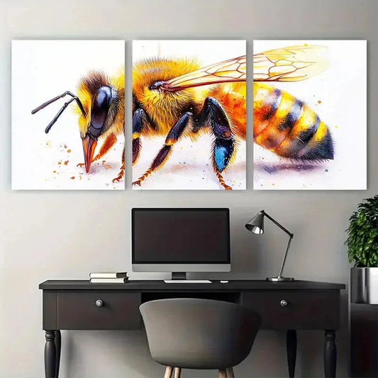 3pcs Insect Honeybee in white Background Metal Print Ready to Hang Art
