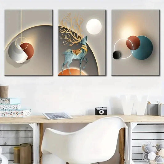 3pcs Luxurious Geometric Shapes And Light Metal Print Ready to Hang Art