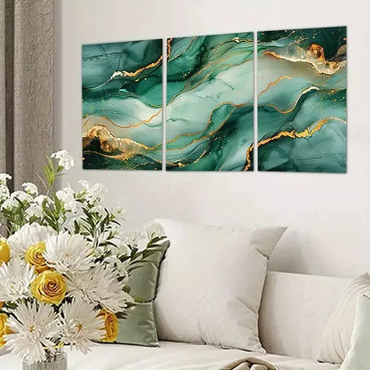 3pcs Green & Gold Abstract Design Canvas Framed 40x60cm - High Quality Print 100% Australian Made Wall Canvas Ready to Hang
