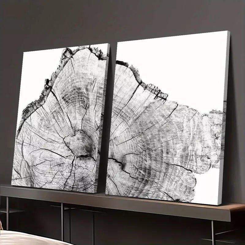 2pcs Decorative Painting, Log Slices, Nordic Style Canvas Framed 50x75cm - High Quality Print 100% Australian Made Wall Canvas Ready to Hang - Bella Home Decor
