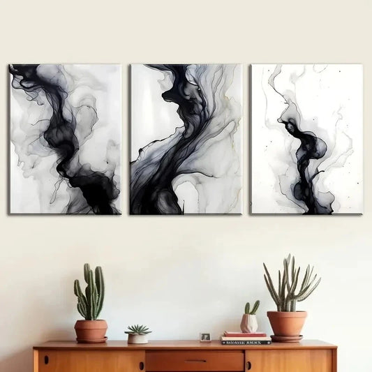 3pcs Black And White Abstract Line Fashion Decor Metal Print Ready to Hang Art