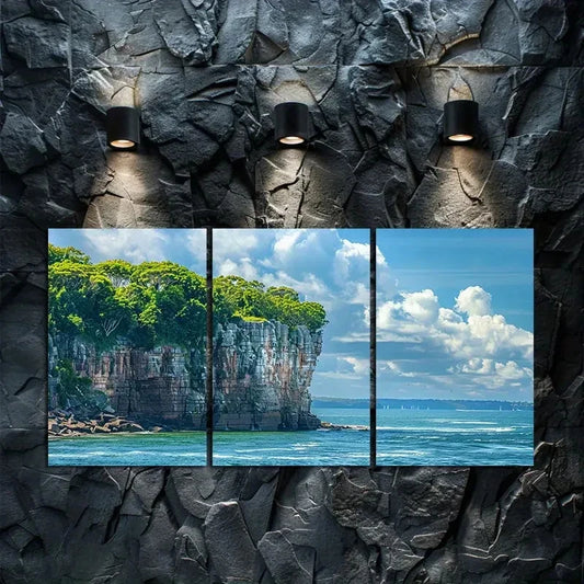 3pcs Rocky Shore at Swan Island Sydney AUS Wall Art Set Canvas Framed 50x70cm - High Quality Print 100% Australian Made Wall Canvas Ready to Hang