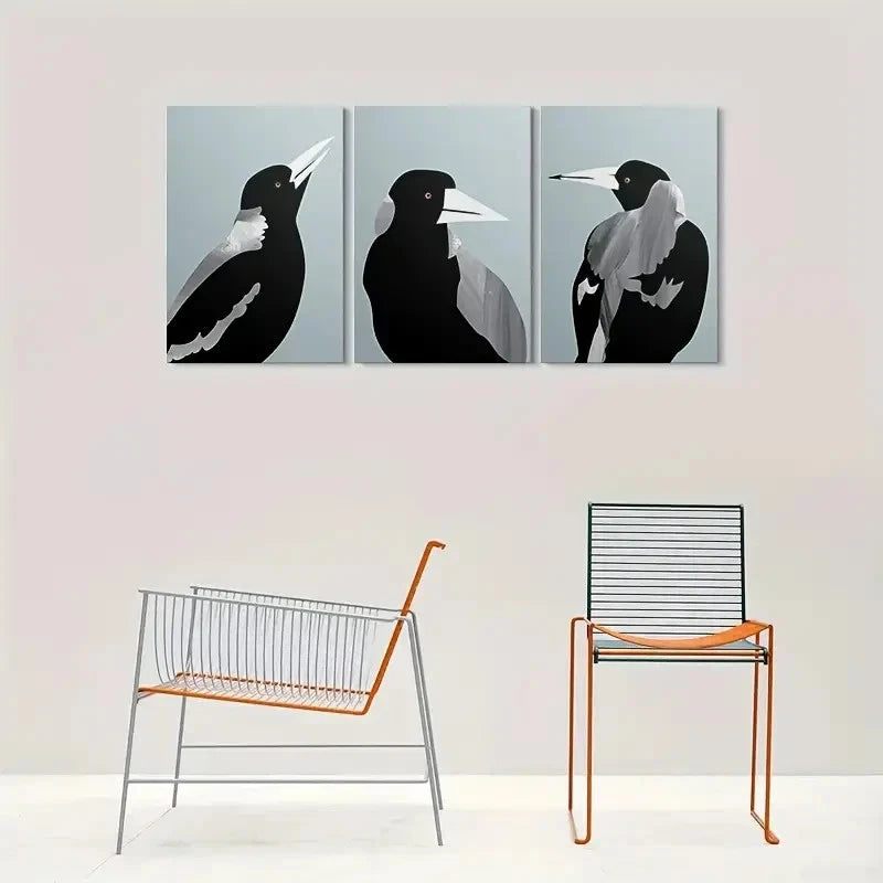 3pcs Minimalist Black and White Bird Metal Print Ready to Hang Art