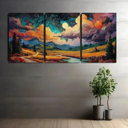 3pcs Vibrant Alaskan Landscape Painting Metal Print Ready to Hang Art