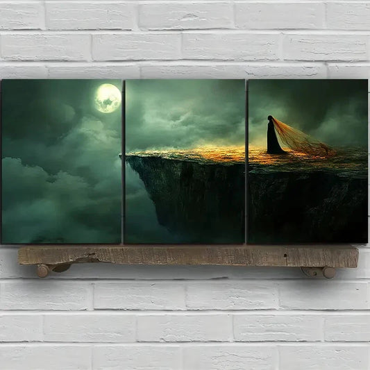 3pcs The Water Surface Under The Cliff Metal Print Ready to Hang Art