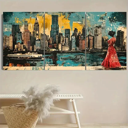 3pcs Cityscape Elegant Dress Urban Wall Art Set Canvas Unframed - High Quality Print 100% Australian Made Wall Canvas