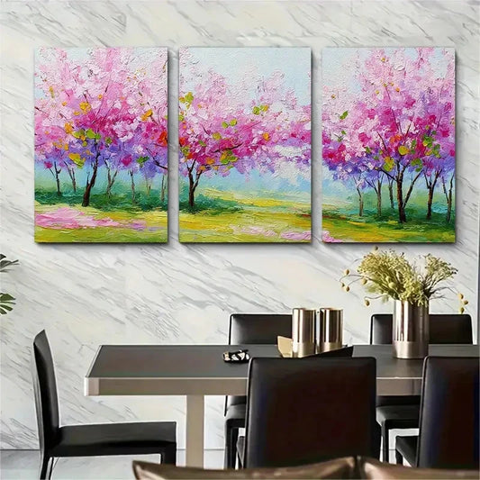 3pcs Spring Trees Cherry Blossom Country Perfect Wall Art Set Canvas Framed 40x60cm - High Quality Print 100% Australian Made Wall Canvas Ready to Hang