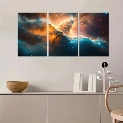 3pcs Galaxy Nebula Painting Golden Metal Print Ready to Hang Art
