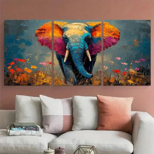 3pcs Colorful Elephant Abstract Impasto Animal Wall Art Canvas Unframed – High Quality Print 100% Australian Made Wall Canvas