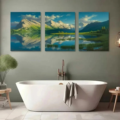 3pcs Mountains Landscape Blue Sky Grass Metal Print Ready to Hang Art