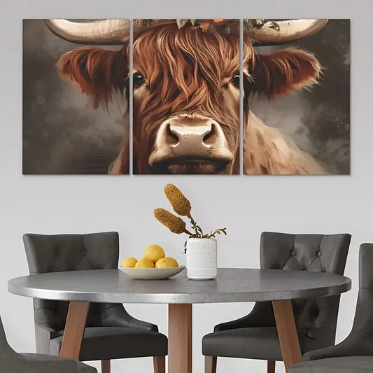 3pcs Farm Animal Paintings Highland Cattle Metal Print Ready to Hang Art