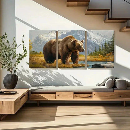3pcs Artistic Bear Landscape Mountain Scenery Metal Print Ready to Hang Art