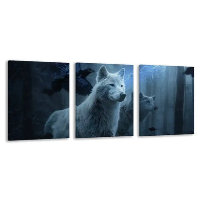 3pcs White Forest Scene with Howling Wolves   Wall Art Set Canvas Framed 60x90cm - High Quality Print 100% Australian Made Wall Canvas Ready to Hang
