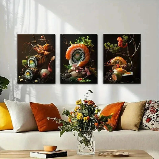 3pcs Gourmet Sushi Cuisine Aesthetic Perfect Wall Art Set Canvas Framed 40x60cm - High Quality Print 100% Australian Made Wall Canvas Ready to Hang