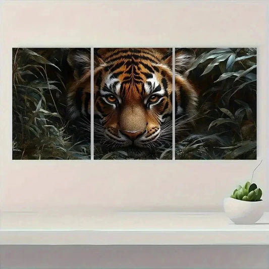 3pcs Tiger Realistic Jungle Scene Metal Print Ready to Hang Art