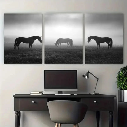 3pcs Minimal Equisterian Horse Monochrome Wall Art Set Canvas Framed 40x60cm - High Quality Print 100% Australian Made Wall Canvas Ready to Hang