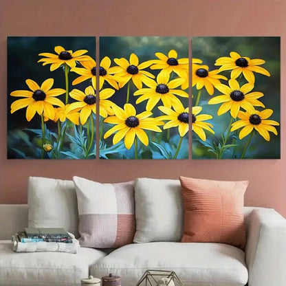 3pcs Rudbeckia Yellow Daisies Wildflowers Metal Print Ready to Hang Art