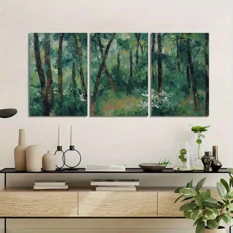 3pcs Paul Cézanne-Style Forest Paintings Metal Print Ready to Hang Art