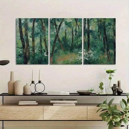 3pcs Paul Cézanne-Style Forest Paintings Metal Print Ready to Hang Art